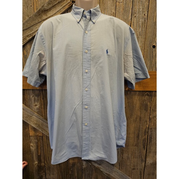 ralph lauren Blake nylon blend short sleeve light blue button up Large L *FLAW*- - Picture 1 of 8